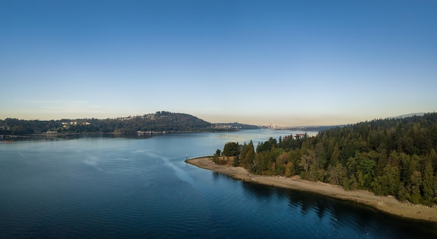 Aerial Panoramic view of a Ocean Inlet in the Modern City