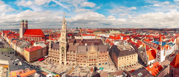 Aerial panoramic view of Old Town, Munich, Germany