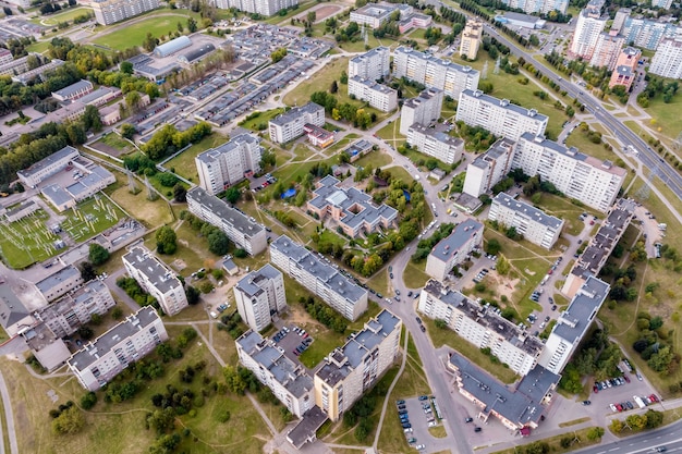 Aerial panoramic view of the residential area of highrise buildings