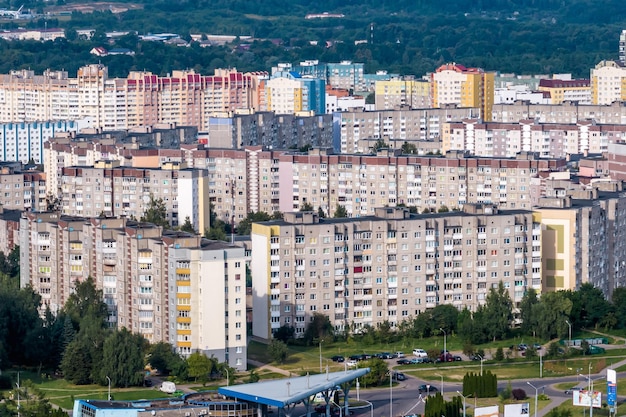 Aerial panoramic view of the residential area of highrise buildings