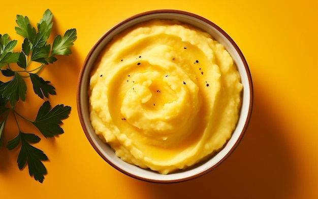 Aerial Perspective of a Bowl of Mashed Potatoes