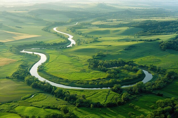 Aerial Perspective of Winding River in Vast Landscape