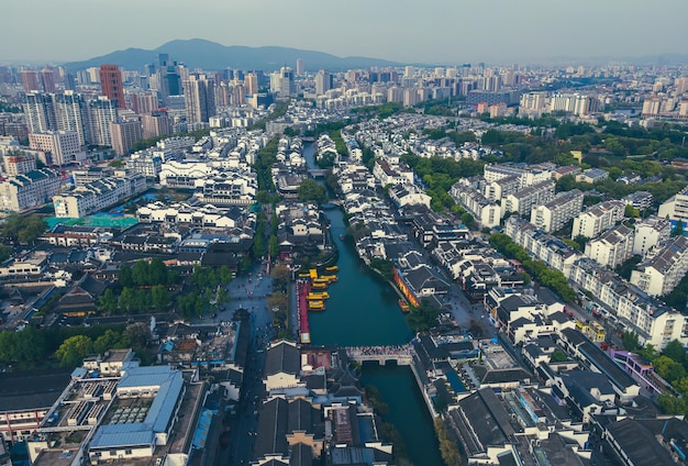 Aerial photo of Confucius Temple and Qinhuai River in Nanjing