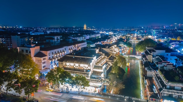 Aerial photo of Confucius Temple and Qinhuai River in Nanjing