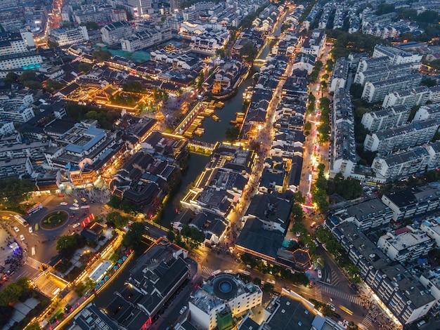 Aerial photo of Confucius Temple and Qinhuai River in Nanjing