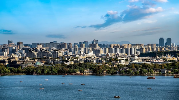 Aerial photo of Hangzhou West Lake urban landscape