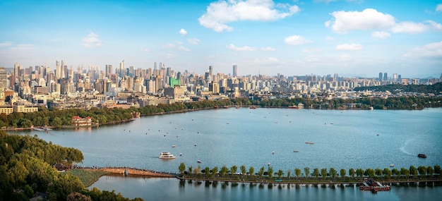 Aerial photo of Hangzhou West Lake urban landscape