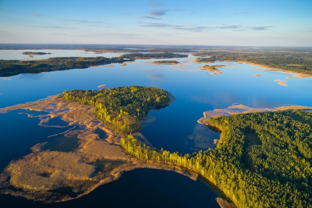 Aerial photo of lake Strusta in National park Braslau Lakes Belarus