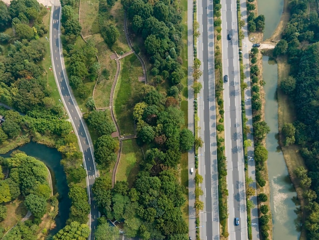 Aerial photo of outdoor green park road ground