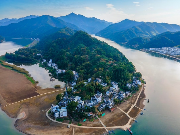 Aerial photo of rural landscape in Xin'anjiang Huizhou