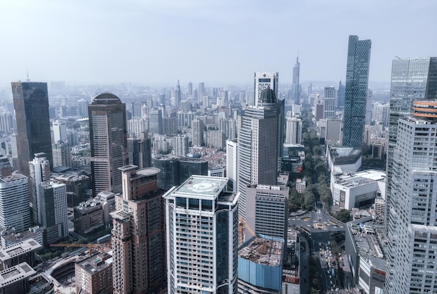 Aerial photo of the skyline of modern architectural landscape in Nanjing China