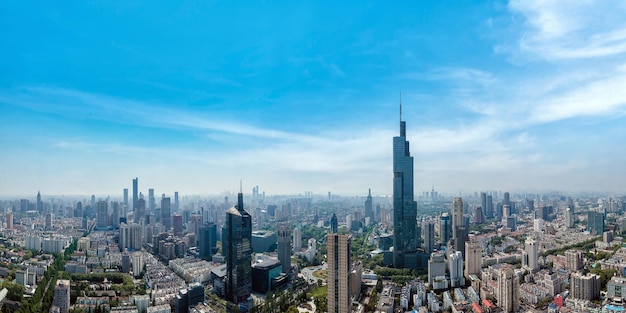 Aerial photo of the skyline of modern architectural landscape in Nanjing China