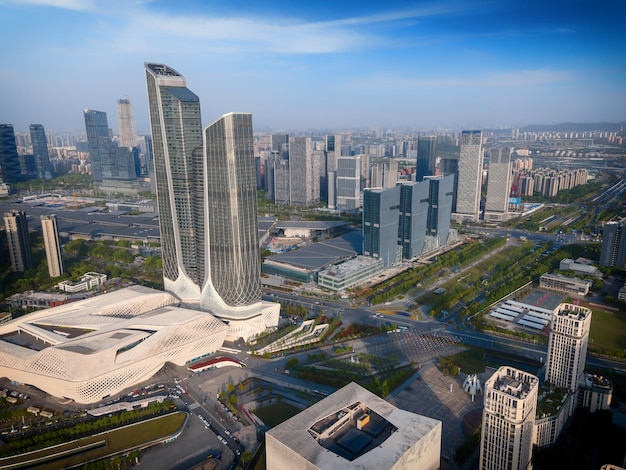 Aerial photo of the skyline of modern architectural landscape in Nanjing China