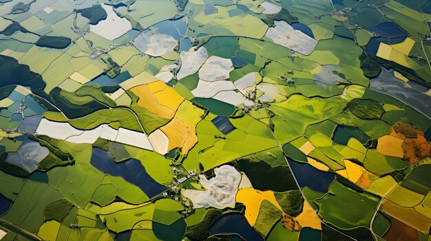 Aerial photograph captures the patchwork of spring fields on the countrysidegenerated with Ai