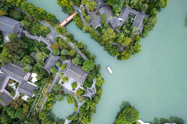 Aerial photograph of Chinese garden landscape in Yangzhou