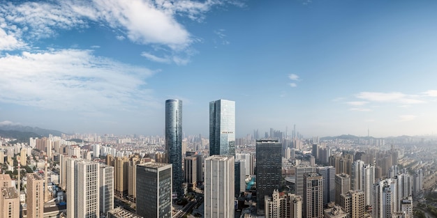 Aerial photography of the architectural landscape skyline in the CBD of Qingdao city center