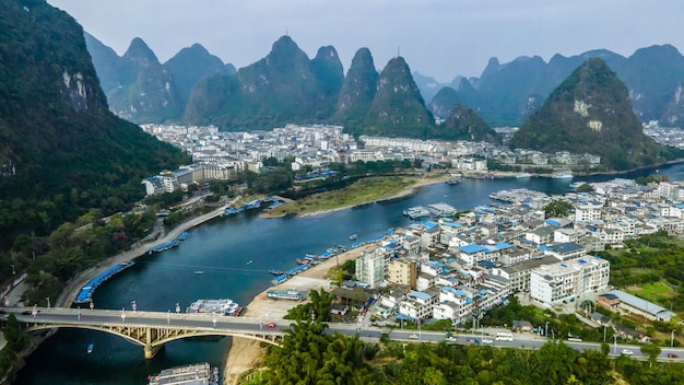 Aerial photography of the beautiful scenery of Lijiang River in Guilin