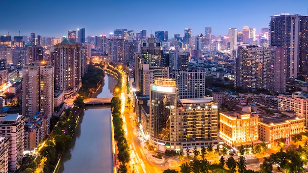 Aerial photography of Chengdu city night large format