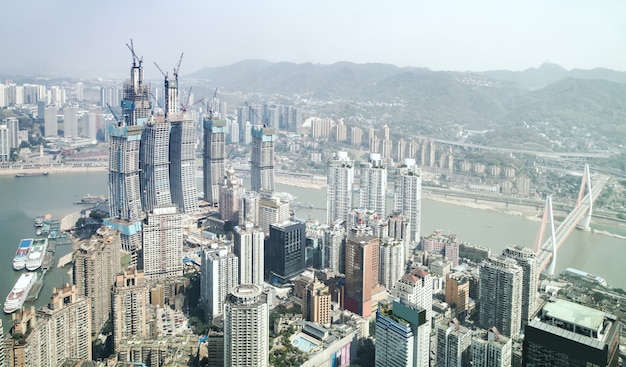 Aerial photography Chongqing city architecture skyline