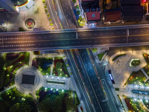 Aerial photography city road transportation night scene