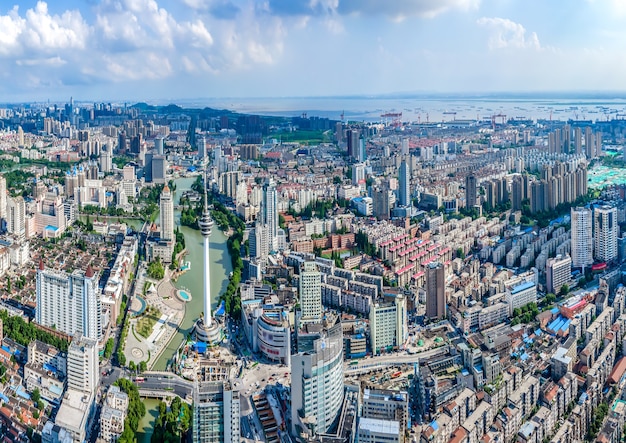 Aerial photography of the city scenery of Nantong, Jiangsu