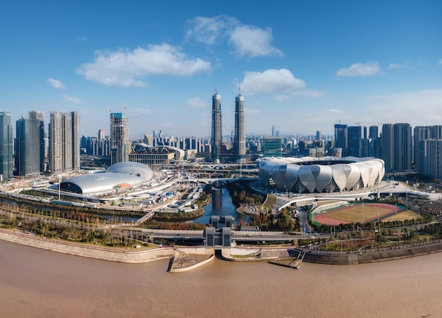 Aerial photography hangzhou city architecture landscape skyline