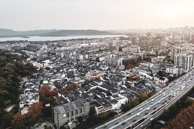 Aerial photography of Hangzhou urban architectural landscape

