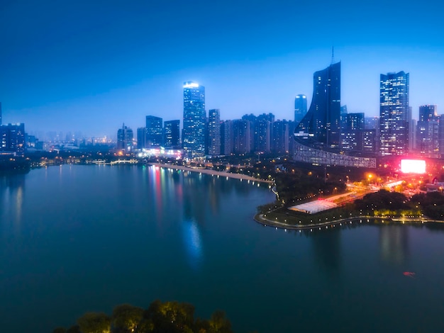 Aerial photography of Hefei city scenery at night