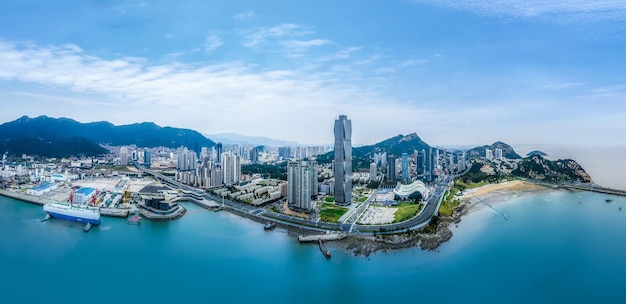 Aerial photography of Lianyungang city architecture skyline