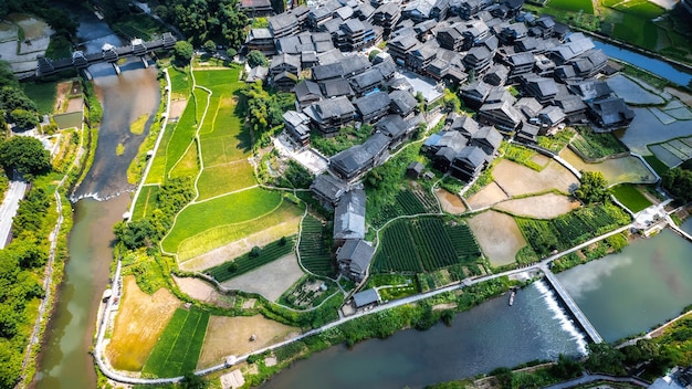 Aerial photography of Liuzhou Sanjiang Chengyang Bazhai pastoral scenery panorama