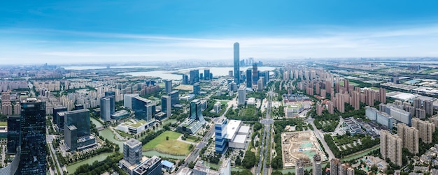 Aerial photography of modern architectural landscape in the east of Suzhou Lake