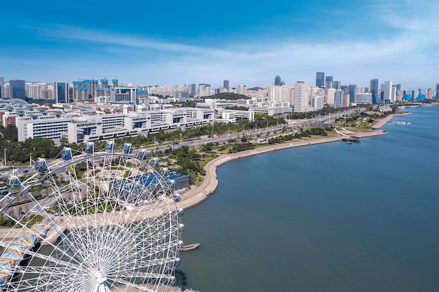 Aerial photography of modern buildings in Qingdao West Coast New Area