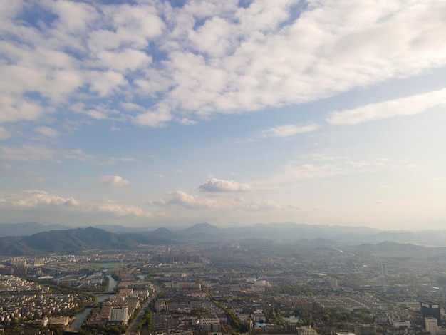 Aerial photography of modern office buildings in the central business district of Shaoxing