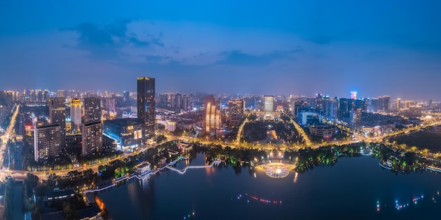 Aerial photography of modern urban architectural landscape skyline of Yancheng China