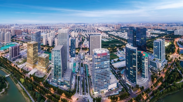 Aerial photography of modern urban architectural landscape in Zibo, China