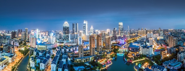 Aerial photography of modern urban architecture landscape night view of Wuxi, China