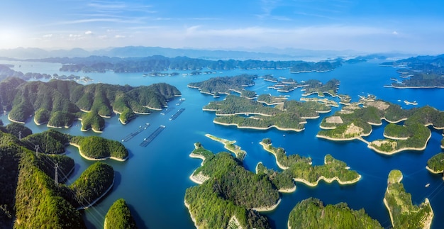 Aerial photography of the natural scenery of Hangzhou Qiandao Lake