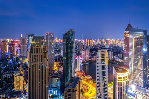 Aerial photography of night scenes in Wuhan Hubei Province