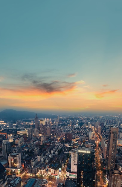 Aerial photography of the night view of modern architectural landscape in Nanjing China