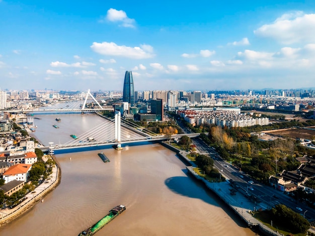 Aerial photography ningbo city architecture landscape skyline large format