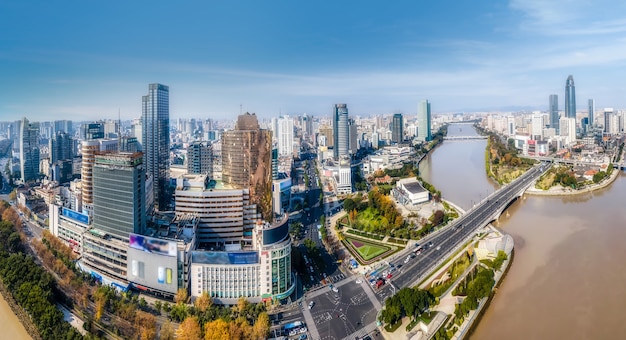 Aerial photography of Ningbo city architecture landscape skyline