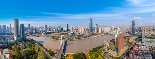 Aerial photography of Ningbo city architecture landscape skyline