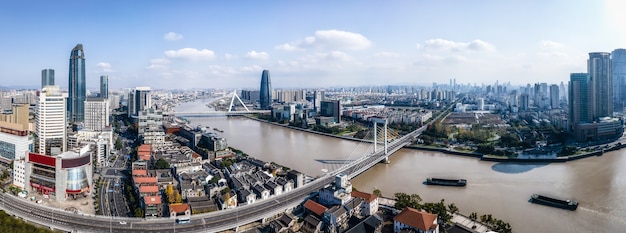 Aerial photography of Ningbo city architecture landscape skyline