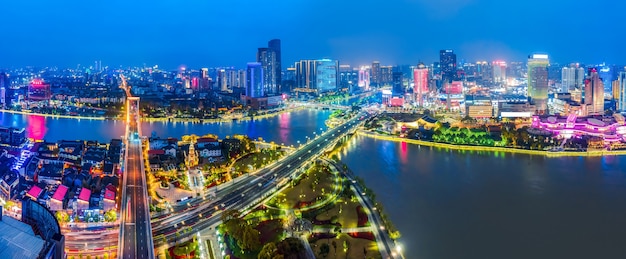 Aerial photography of Ningbo city scenery at night