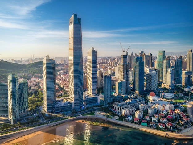 Aerial photography of Qingdao city coastline scenery