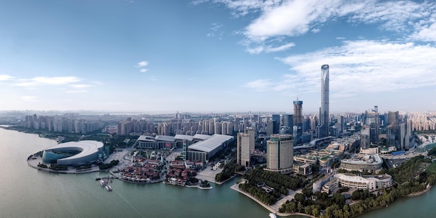 Aerial photography of Suzhou Jinji Lake CBD urban buildings