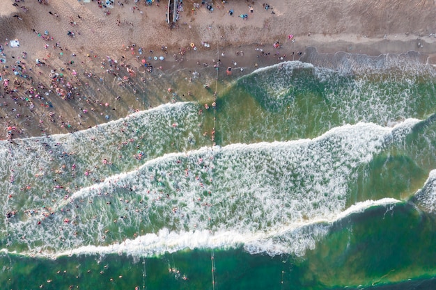 Aerial photography of swimming on the beach