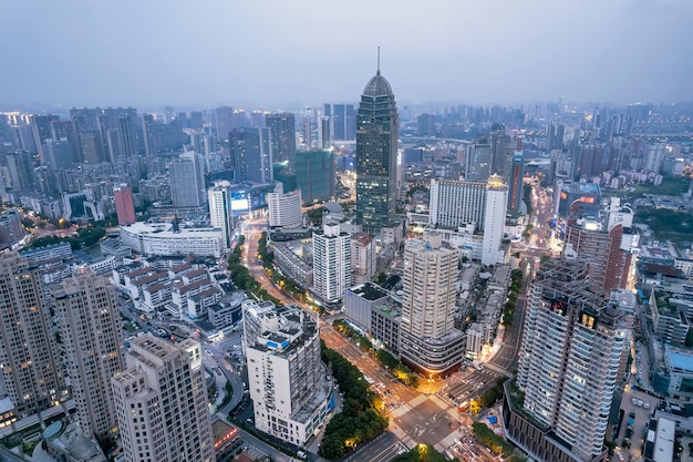 Aerial photography of Wuxi city skyline at night