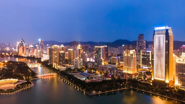 Aerial photography of Xiamen city night scene large format