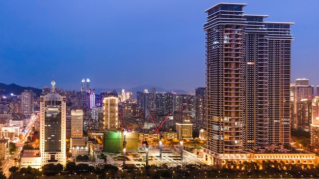 Aerial photography of Xiamen city night scene large format